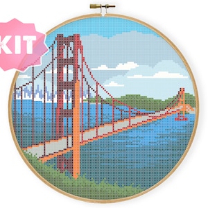 San Francisco Bridge Cross Stitch Kit, California Red Bridge Embroidery, SF Diy present, Industrial Decor, City Xstitch Chart Metropolis