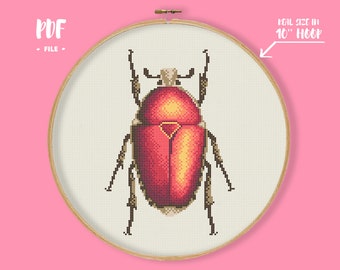 Beetle 4 Cross Stitch Pattern, Insect Embroidery, Bug Needlework, Realistic Natural Xstitch, Entomology Simple Modern Cross Stitch Design