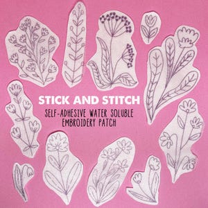 Stick And Stitch Flowers 1, Vattenlösliga broderitransfers, Dra av och klistra tvättbart broderi, Kläddekorationsstabiliseringsmedel Dissolve