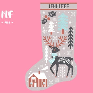 Christmas Stocking 8 Cross Stitch Pattern, Santa Christmas Skandi Embroidery DIY, Stockings customizable with name, Xstitch Sampler Winter