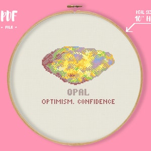 Opal Cross Stitch Pattern, Optimism and Confidence Talisman, October Birthstone Embroidery, Gem Crystal Hoop Art Decor precious rock nature