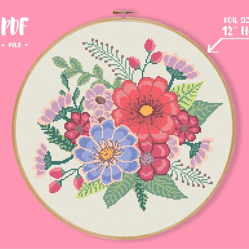 Flowers Cross Stitch Pattern Modern Floral Embroidery Roses Etsy