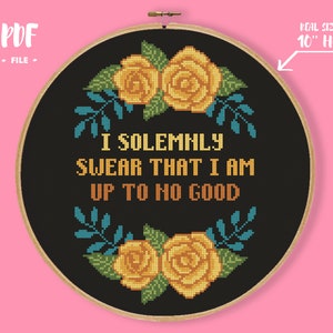 I Swear Cross Stitch Pattern, Wizard Embroidery, Magic Xstitch Map Quote, Geeky Pattern, Funny Book Quote Xstitch