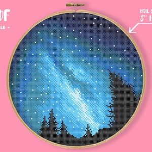 Milky Way In The Sky Cross Stitch Pattern, Nature Embroidery, Night Forest Needlepoint, Starry Night Decor Xstitch Easy for Beginner
