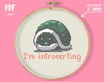 Ik ben introvert schildpad kruissteekpatroon, dierenborduurwerk, grappig citaat, introverte nerd aanwezig, schildpad woordspeling kruis, natuur, nautisch,