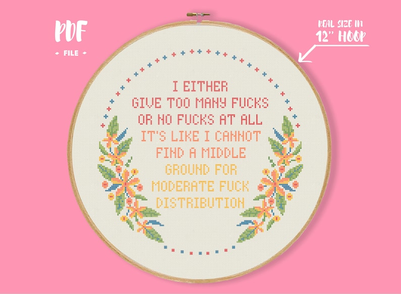 I Give Too Many Fucks Cross Stitch Pattern Funny Sassy New | Etsy