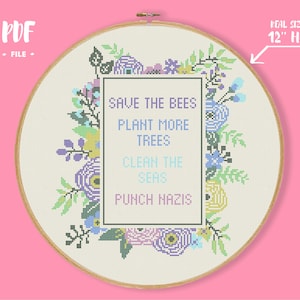 Plant More Trees Subversive Cross Stitch Pattern Pdf Punch Nazis Cross Stitch Chart Clean The Seas Save The Bees