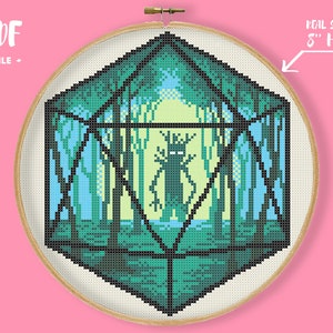 Forest Elder Dice Cross Stitch Pattern, Fantastic Animal Beast Embroidery, Forest Creature Needlepoint, DnD Dice Xstitch. Wall Decor DIY