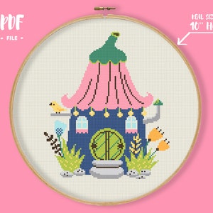 Flower House Cross Stitch Pattern, Fairy home Embroidery, Cottagecore Decor Needlepoint, Fairytale xstich Chart, Cute craft idea