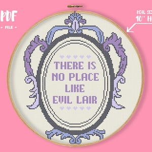There Is no Place Like Evil Lair Cross Stitch Pattern, There is no place like home, Movie Cartoon Quote Embroidery Funny Xstitch