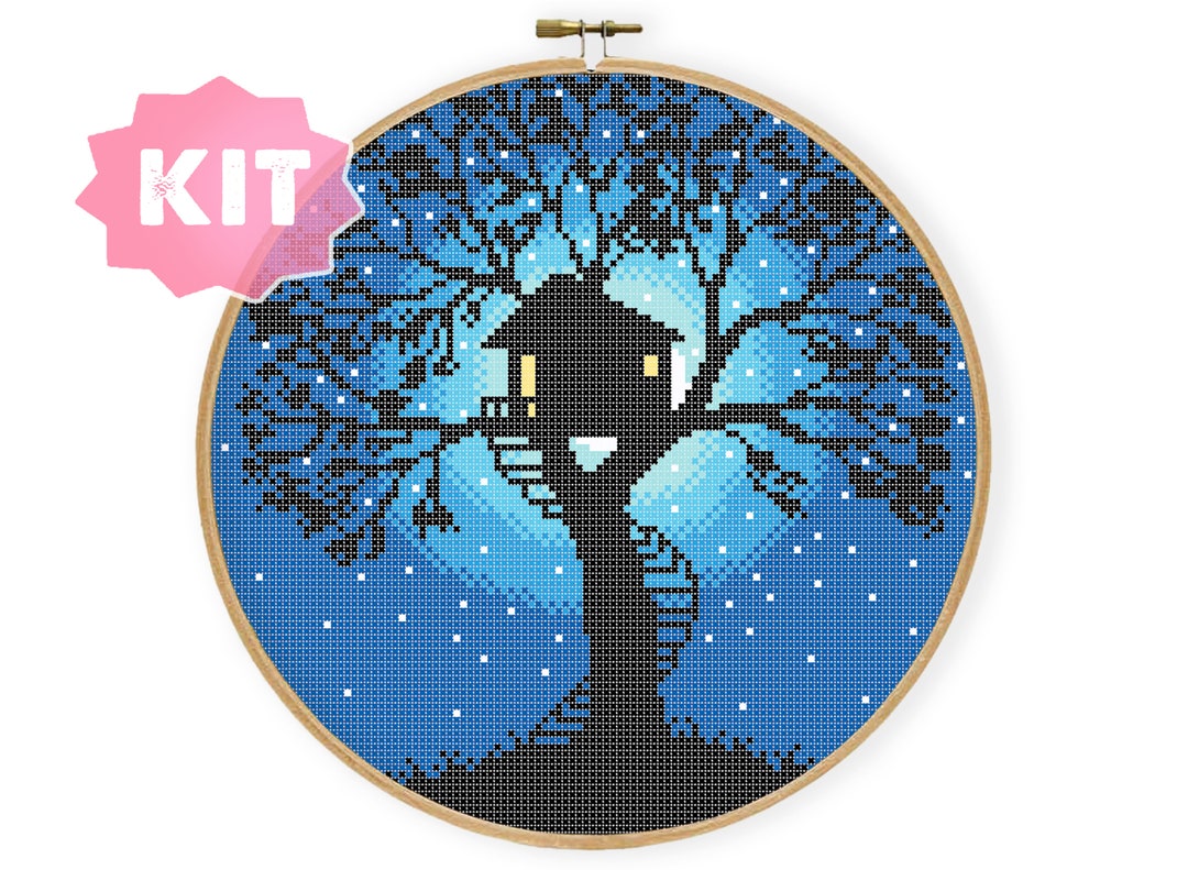 Tree House Cross Stitch Kit, Cute Childhood Embroidery, Midnight Tree ...