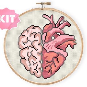 Hersenen en hart borduurpakket, anatomisch borduurwerk, anatomie naaldpunt menselijk lichaam, Science Xstitch schattige eerste borduurkaart