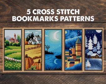 5 Nature (2) Bookmark  Cross Stitch Patterns, set of bookmarks embroidery, present for reading geek, library decor, crafty reader book worm