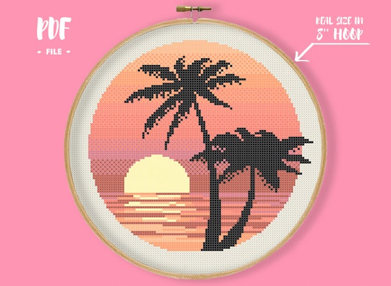 YEESAM ART Kit Punto Croce Stampato 11ct 'Tramonto Con Barca Sul Lago', Per Principianti E Adulti, Con Tessuto, Fili Preordinati, Aghi E Istruzioni
