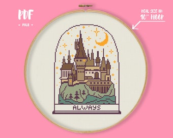 Always Castle Cross Stitch Pattern, Night School Embroidery, Magic Sorcerer Needlepoint, Wizard Room Decor, Witchy Xstich DIY craft beginner