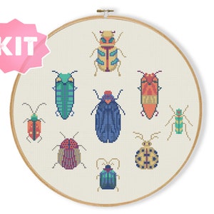 Bug Beetle borduurpakket, insectenborduurwerk, natuurbiologie xstitch-grafiek, realistische dierenmuurkunst, kleurrijke Easy Science-geeky