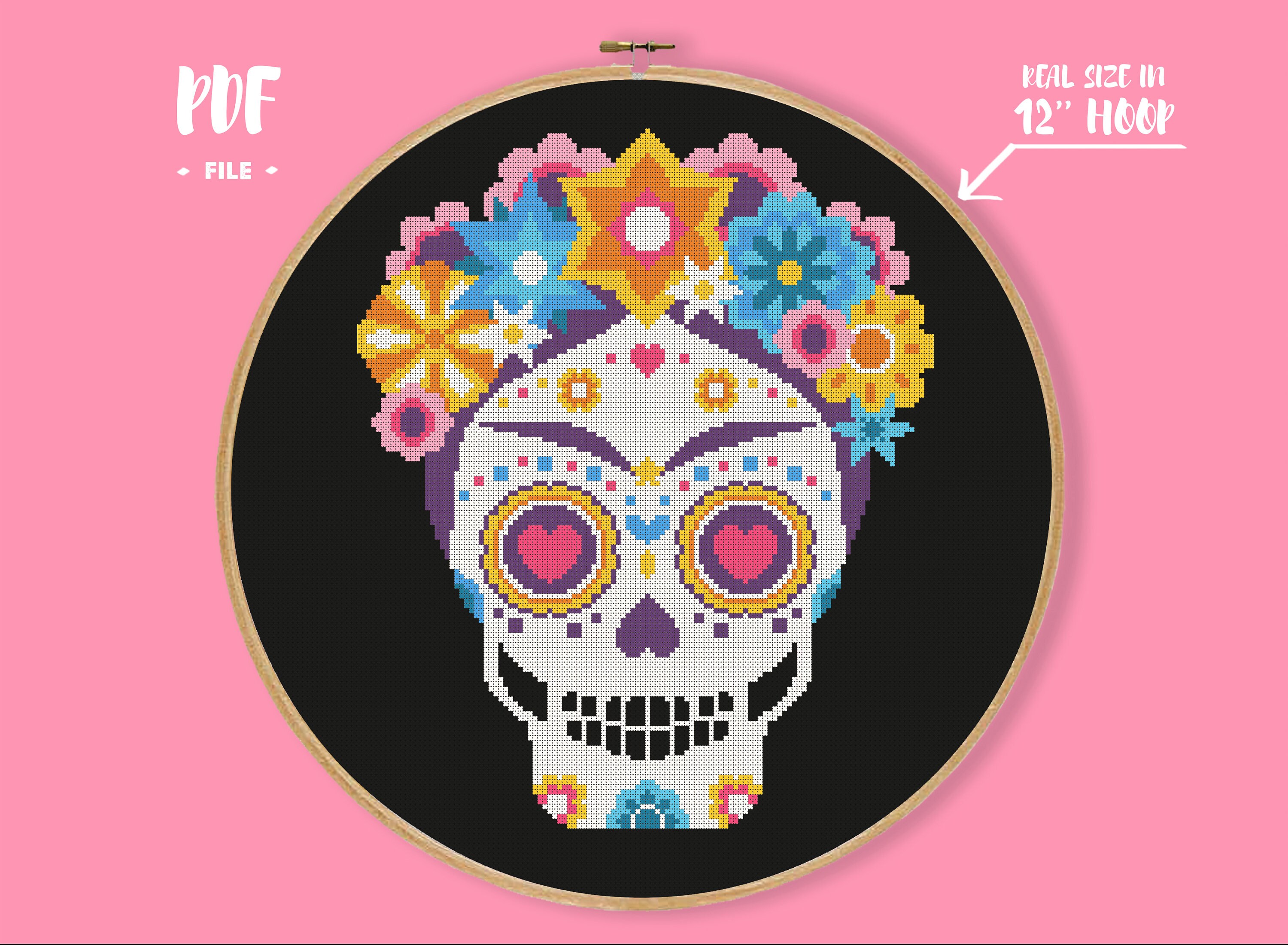 Kit Punto Croce Contato Santa Muerte, Motivo Decorativo Per Halloween E Día De Los Muertos, 21.5x20.5 Cm, Include Tela, Fili, Ago