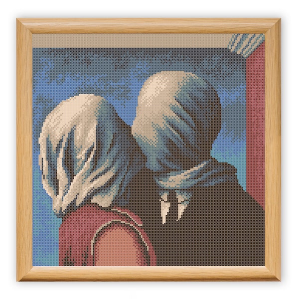 Magritte The Lovers Cross Stitch Pattern, Fine Art Reproduction Embroidery, Gallery Artist Needlework Painting Xstitch Drawing Masterpiece