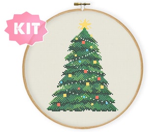 Christmas Tree Cross Stitch Kit, New Year Embroidery, December Holiday Needlepoint, Winter Xstitch Xmas Christmas Spirit Art