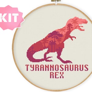 Tyrannosaurus Rex Kreuzstichpackung, Red Dino Nadelspitze, Jurassic Park Xstitch Dinosaurier Prähistorisches Dschungel-Dekor