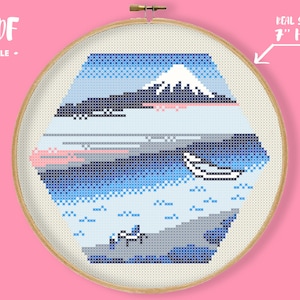 Hex-art Hokusai Tama River Cross Stitch Pattern, Hexagonal Great Artist Embroidery, Tiny Xstitch Masterpiece, Home Gallery Needlepoint