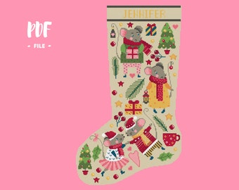 Christmas Stocking 29 Cross Stitch Pattern, Santa Christmas Eve Embroidery DIY, Stockings customizable with name, Xstitch Sampler Winter