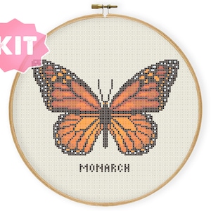 Monarch Butterfly Cross Stitch Kit, Insect Orange Butterfly Embroidery, Moth Needlepoint, Nature Animal Decor, Xstitch Housewarming