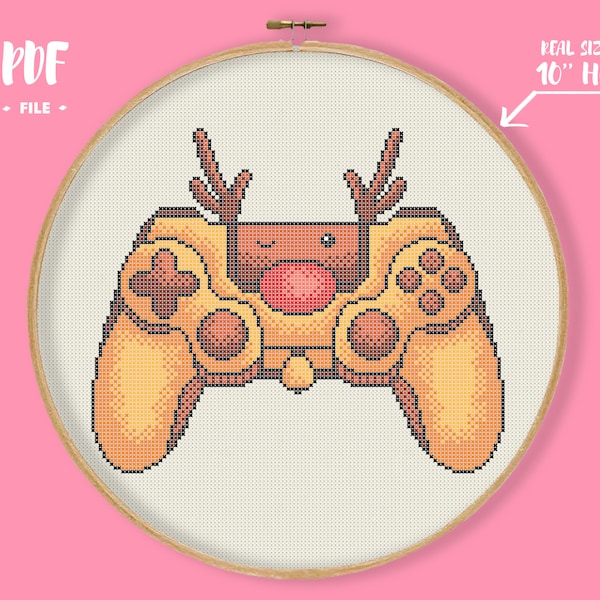 Reindeer Gaming Cross Stitch Pattern, Game Controller Christmas Gift Idea, Gamer Xmas DIY present, Geeky Holidays Decor, Funny Xstitch