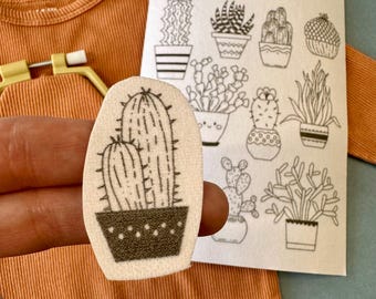 SS29 Cactuses Stick And Stitch, Water soluble Embroidery Transfers, Peel and Stick Washaway Embroidery, Clothes Decor Stabilizer Dissolve