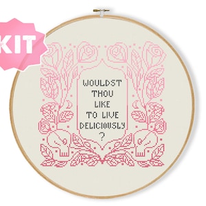 Wouldst Thou Like To Live Deliciously Cross Stitch Kit, Gothic Embroidery, Modern Witchcraft Xstitch, Occult Wiccan Witch Needlework