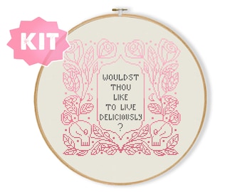 Wouldst Thou Like To Live Deliciously Cross Stitch Kit, Gothic Embroidery, Modern Witchcraft Xstitch, Occult Wiccan Witch Needlework