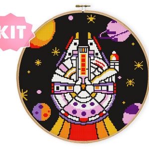 Space Ship #1 Cross Stitch KIT, Spaceship Embroidery kit, Space colorful planets, Geek Xstitch Kit, Easy beginner embroidery kit