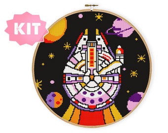 Space Ship #1 Cross Stitch KIT, Spaceship Embroidery kit, Space colorful planets, Geek Xstitch Kit, Easy beginner embroidery kit