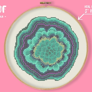 Geode 5 Cross Stitch Pattern, Mineral Embroidery, Nature Rock Needlepoint, Green Crystal Speleology Decor, Birthstone Xstitch Decor Easy