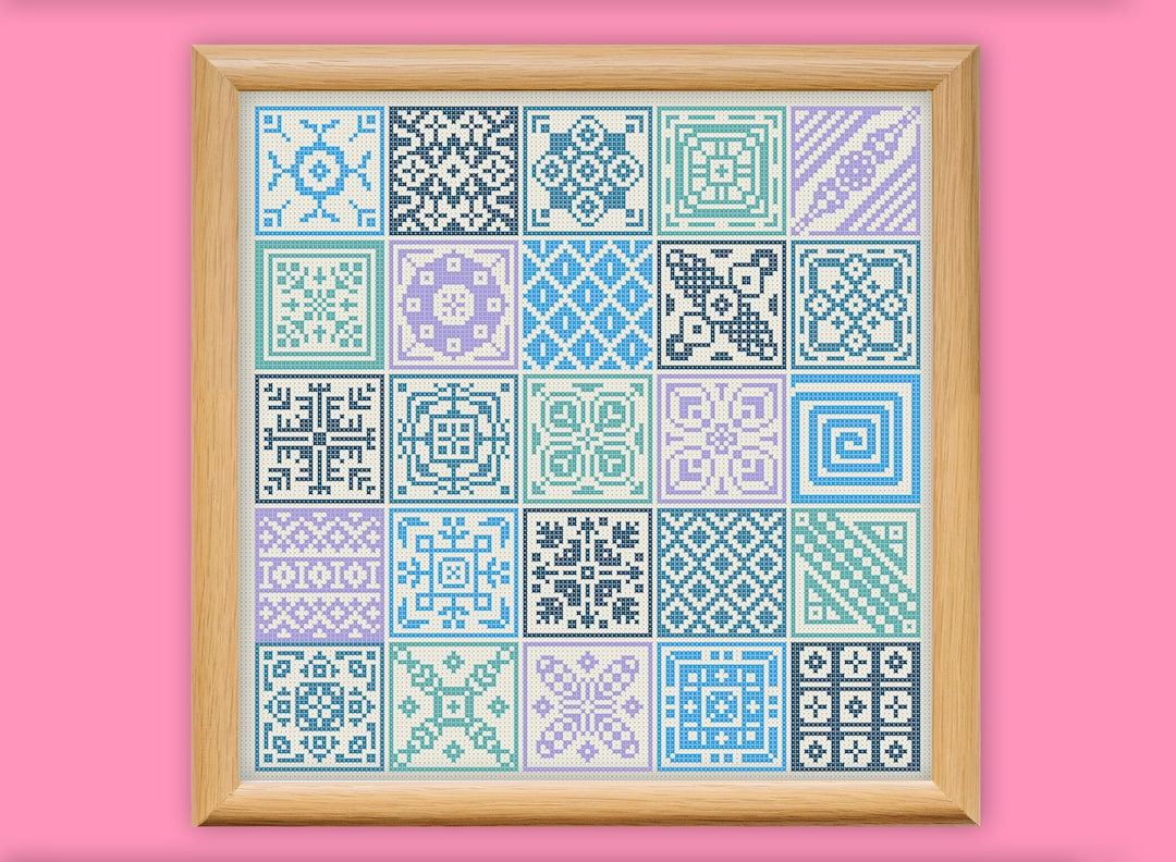 Small Square Pattern Simple Mini Squares Sampler Cross Stitch Pattern, Simple Geometry Primitive ...