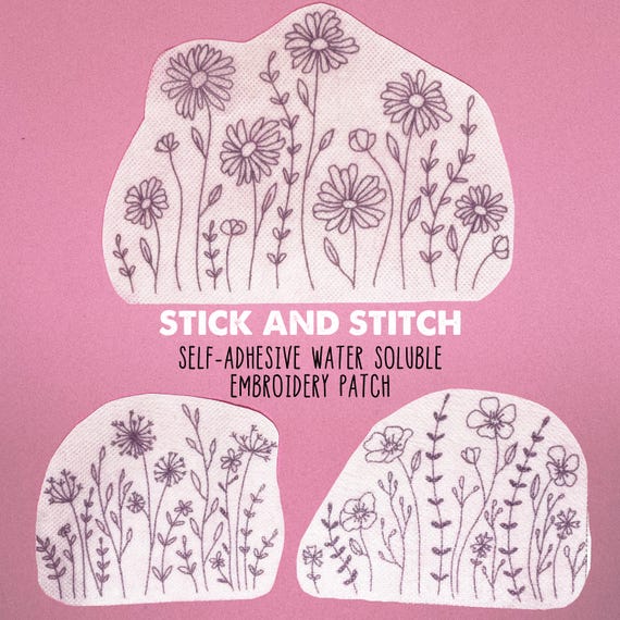 Stick And Stitch Wild Flowers 1, Water soluble Embroidery Transfers, Peel and Stick Washaway Embroidery, Clothes Decor Stabilizer Dissolve