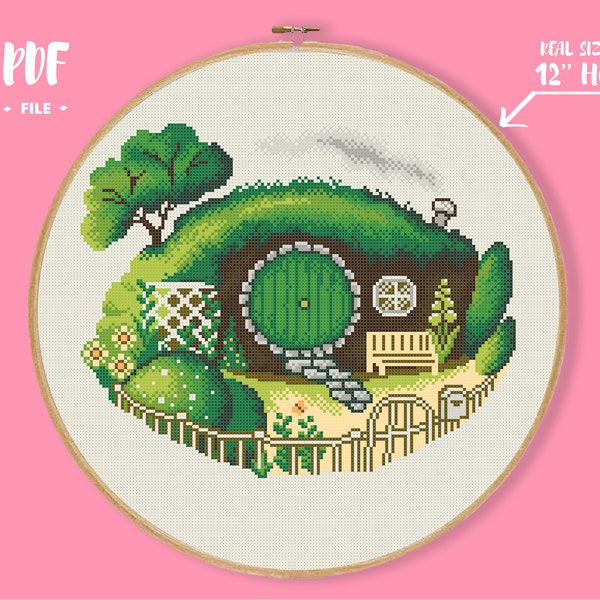 Shire Spring Cross Stitch Pattern, Four Seasons Embroidery, Fairy Tale House Needlepoint, Story Book Home Xstitch, Magic Cottage DIY