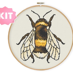 Bee Cross Stitch Kit, Insect Embroidery, Entomology art, Cute Nature Realistic Needlepoint, Queen Honey, Animal Honeycomb, Bumblebee