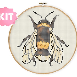 Bee Cross Stitch Kit, Insect Embroidery, Entomology art, Cute Nature Realistic Needlepoint, Queen Honey, Animal Honeycomb, Bumblebee