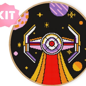 宇宙船 #2 クロスステッチキット、宇宙天文学の針仕事、星の惑星の銀河の刺繍、宇宙船、オタクのチャートモダン