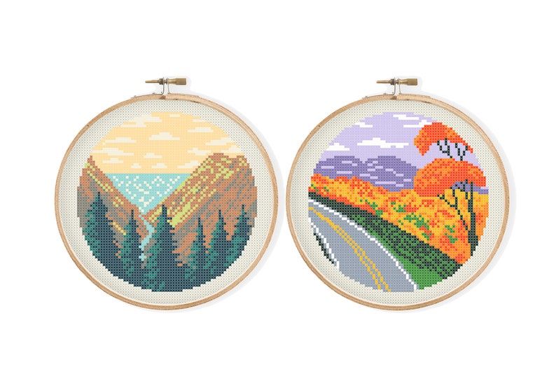 10 Small Nature Cross Stitch Patterns Nature Landscape Etsy