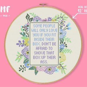 Fit Inside The Box Cross Stitch Pattern, Box Up Their Ass Embroidery, Funny Subversive Needlepoint, Dat Ass Xstitch Sarcastic Snarky