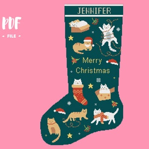 Christmas Stocking 42 Cross Stitch Pattern, Santa Christmas Eve Embroidery DIY, Stockings customizable with name, Xstitch Sampler Winter
