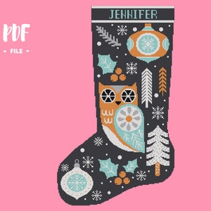 Christmas Stocking 15 Cross Stitch Pattern, Santa Christmas Eve Embroidery DIY, Stockings customizable with name, Xstitch Sampler Winter