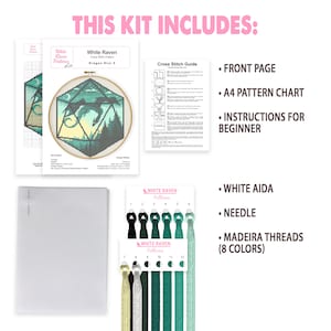 Peut inclure: Kit de point de croix avec un motif de d&eacute; &agrave; jouer de dragon g&eacute;om&eacute;trique vert et bleu. Le kit comprend un tableau de motifs imprim&eacute;, une toile Aida, du fil &agrave; broder et des instructions pour les d&eacute;butants.