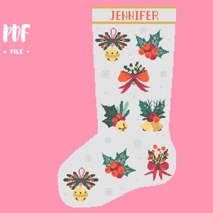 Christmas Stocking 33 Cross Stitch Pattern, Santa Christmas Eve Embroidery DIY, Stockings customizable with name, Xstitch Sampler Winter