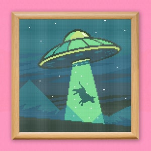 UFO Cow Cross Stitch Pattern, I Want To Believe, I Want To Leave Embroidery, X-Files, Mulder Scully, Mountains nature, Alien Invasion