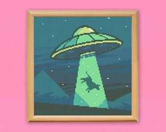 UFO Cow Cross Stitch Pattern, I Want To Believe, I Want To Leave Embroidery, X-Files, Mulder Scully, Mountains nature, Alien Invasion