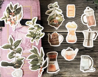 Vintage Coffee Stickers, Ephemera Planner Stickers, 13 Pcs