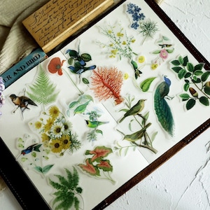 56Pcs vintage Fleur et Autocollants d’oiseau, Junk Journal Stickers Pack, Journal vintage, Ephemera, Scrapbooking